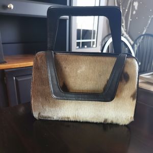 Vintage Seal Fur & Black Leather Handbag